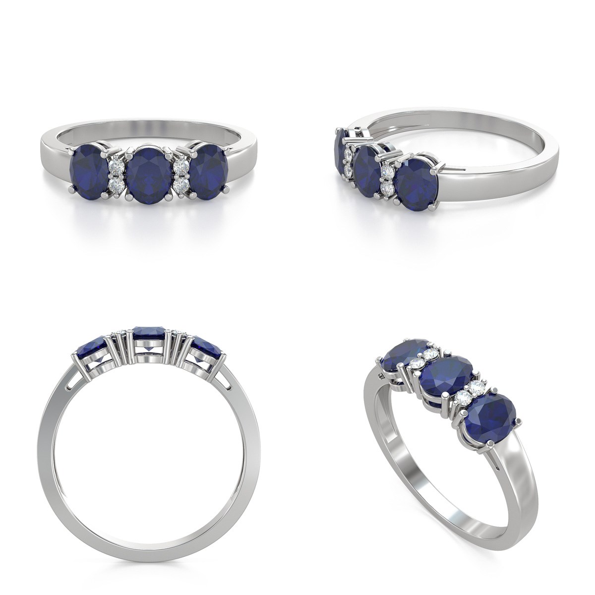 Bague Saphir et diamants sur Argent 925 2.25grs