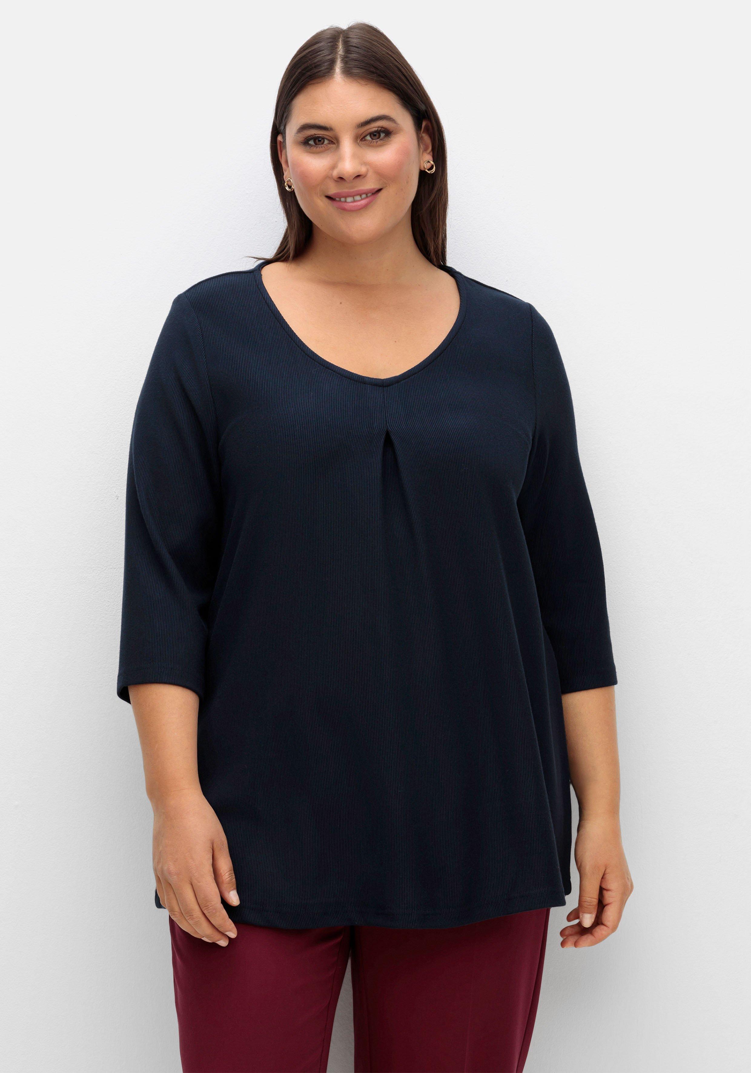 3/4-Arm-Shirt aus Rippjersey, mit Kellerfalte, in A-Linie