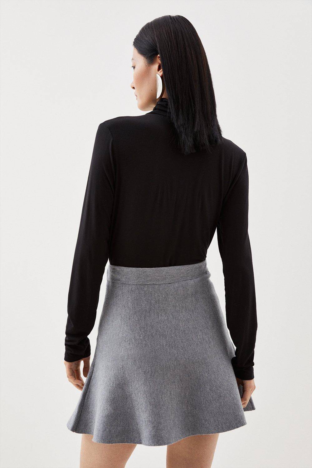 KarenMillen Jupe Mini Flippy en Tricot Look Laine Compacte