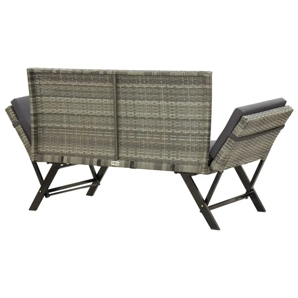 vidaXL - Tuinbank 2-in-1 - Grijs - Poly rattan -176 cm - Met kussens
