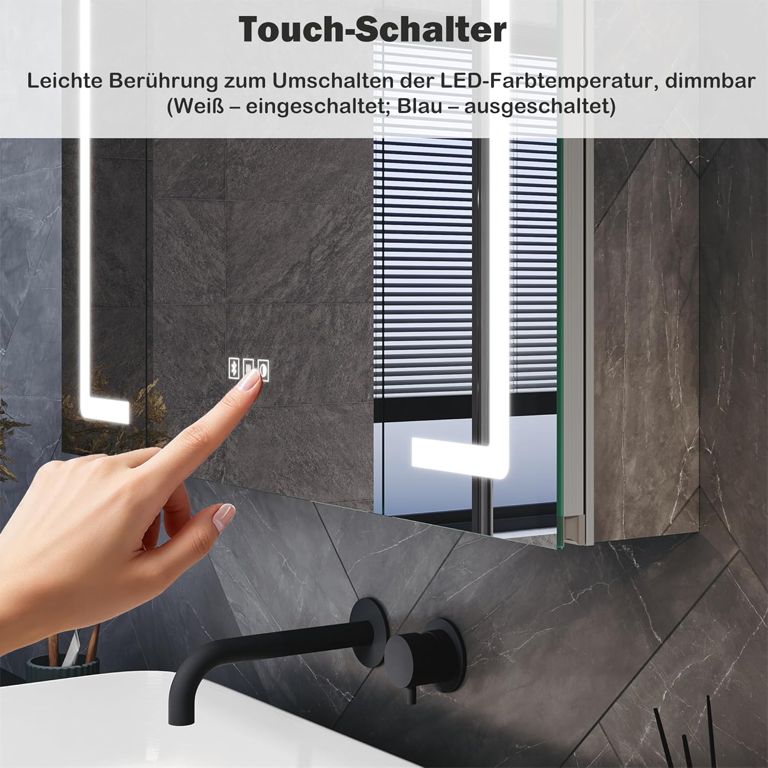 Spiegelschrank Bad mit Beleuchtung 80x60x12,5cm LED Spiegelschrank mit Dimmbar, Verstellbare Glasablage, mit Bluetooth, Touchschalter und Steckdose, Beschlagfrei, Aluminium Badschrank, Siber