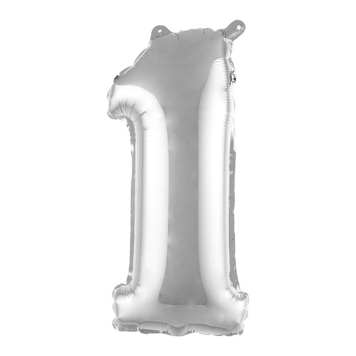 BALLON METAL CHIFFRE 1 H.40CM ARGENT AVEC PAILLE