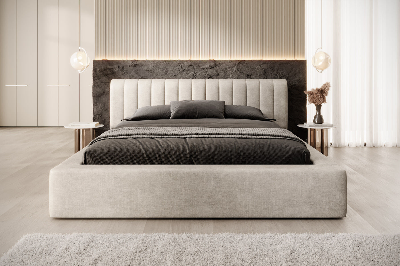 Trae Mobler Amira 160 x 200 cm Gestoffeerd Bed Pearl