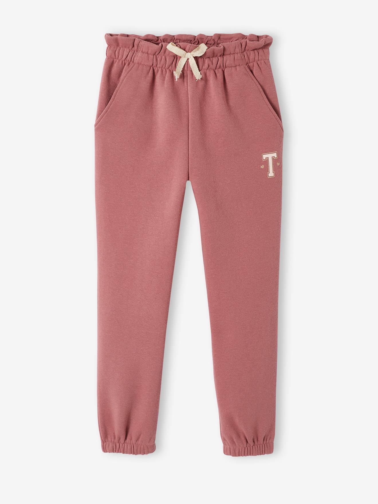 Calça de moletom verde com cintura alta e amarração para meninas