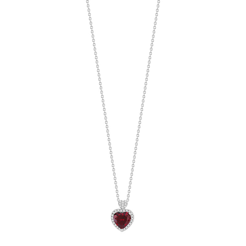 Collier argent 925 coeur zirconias blancs et rouge 47 cm