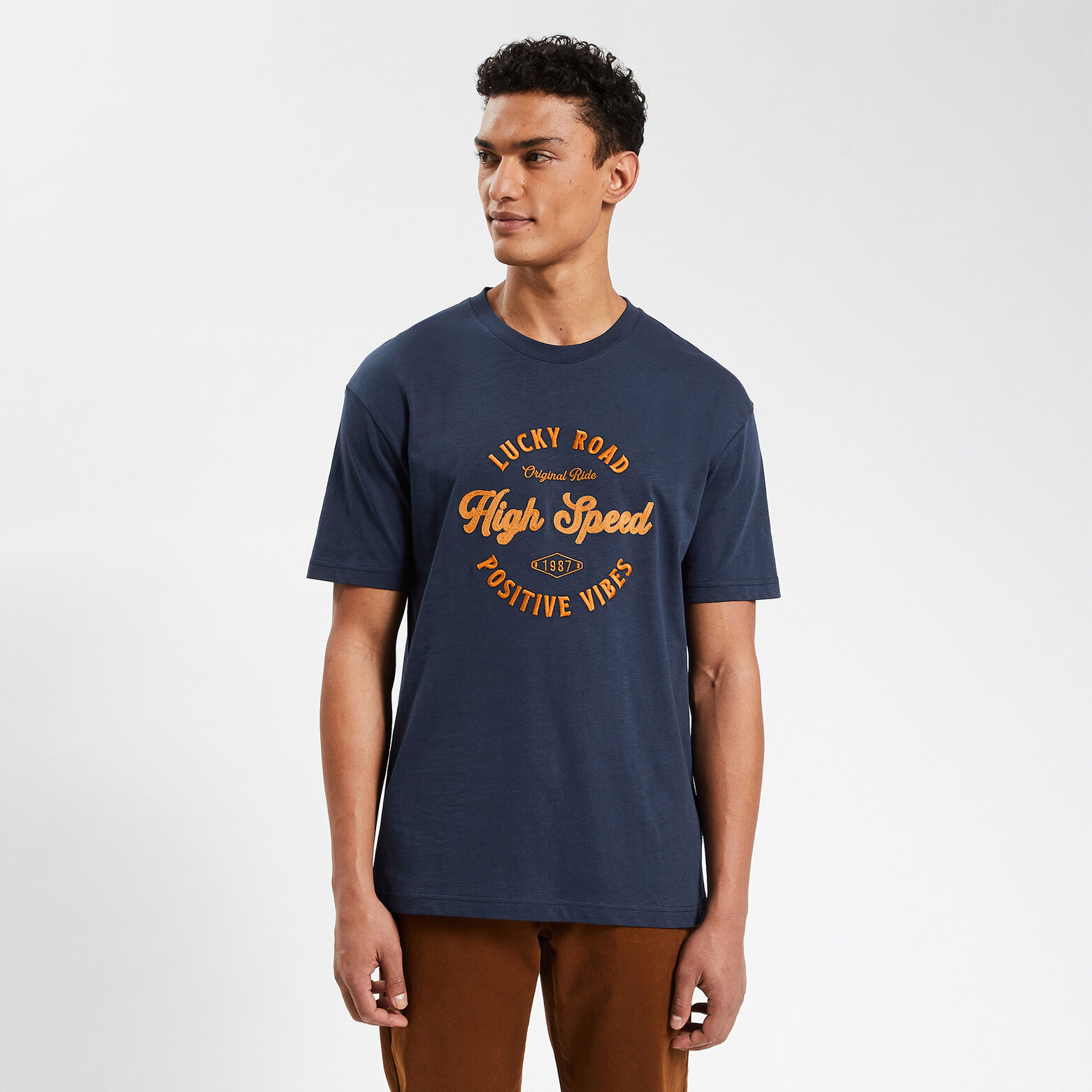 Tee shirt brodé Bleu foncé