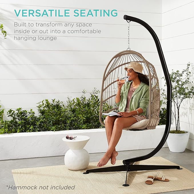 Best Choice Products Metal Hanging Hammock C-Stand for Chair/Weather-Resistant Finish, Offset Base - Stand Only - Black