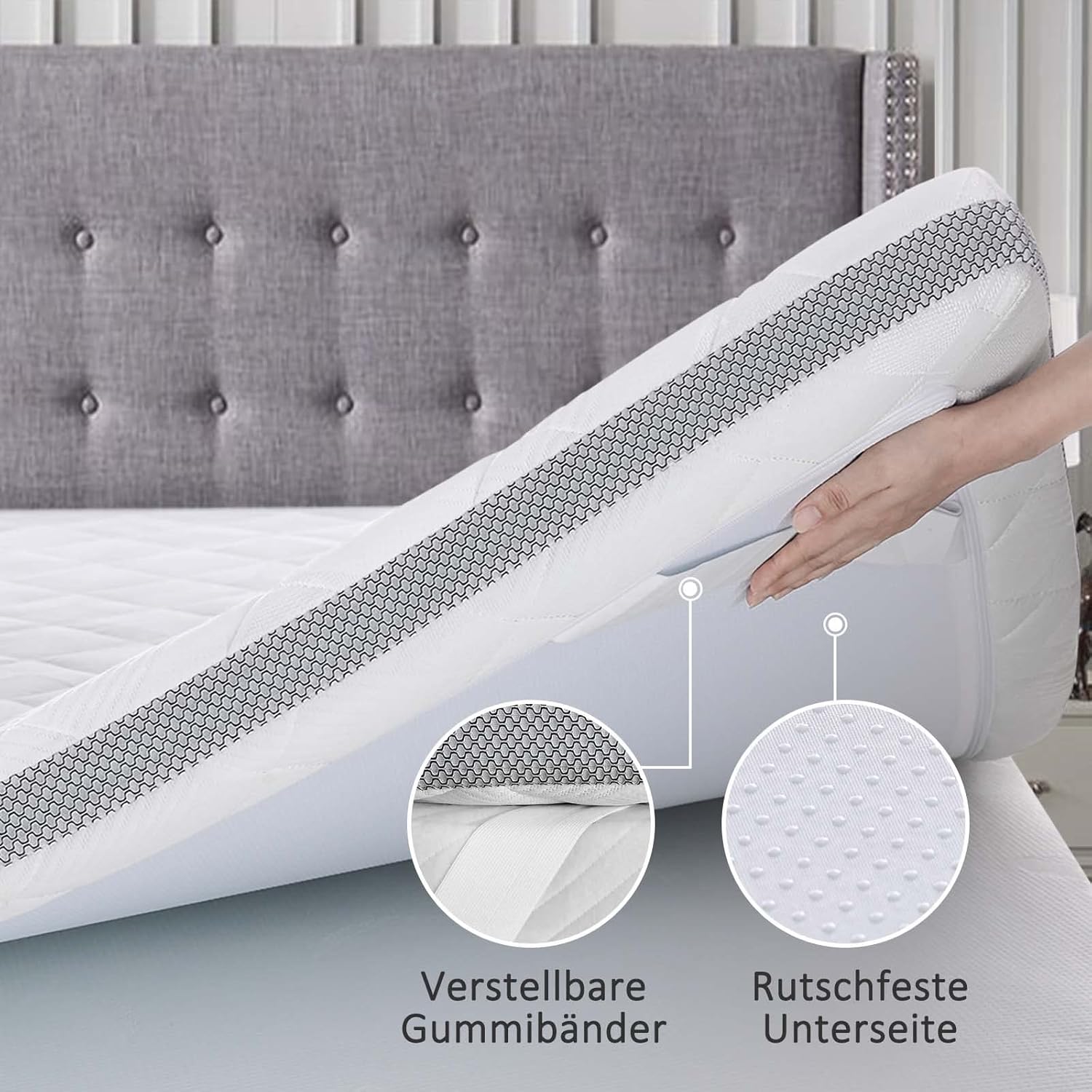BedStory Topper 180x200 cm H4/H5, 7,5 cm Höhe Harter Schaumkern, atmungsaktiver 3D-Netz Bezug, bequemer Matratzentopper für Boxspringbett und unbequeme Betten Schlafsofa