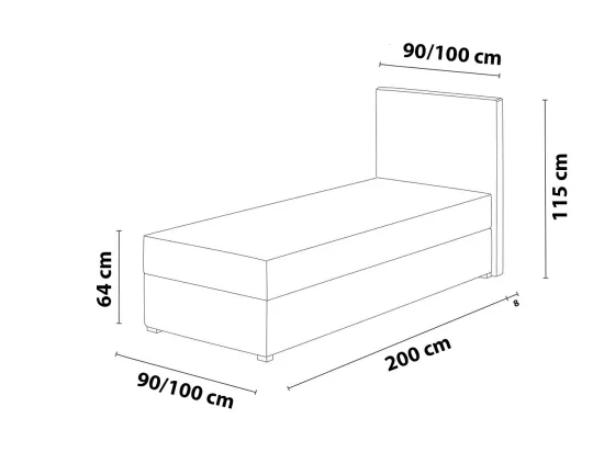LIT BOXSPRING avec coffre de rangement Monaco Mini Basic côté gauche, 100x200 cm, Lux 06 (Gris foncé)