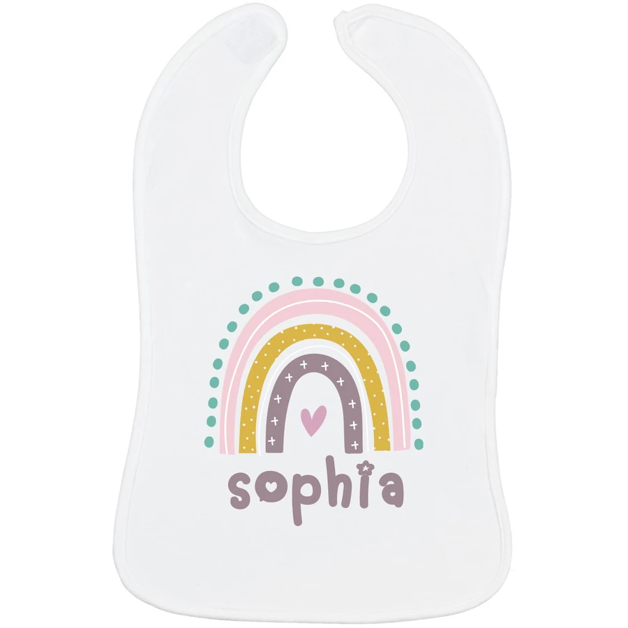 Schnullireich Geschenkset mit Namen WMF Kinderbesteck Knuddel Mini 3 Tlg. + Lätzchen Rose Rainbow Silber