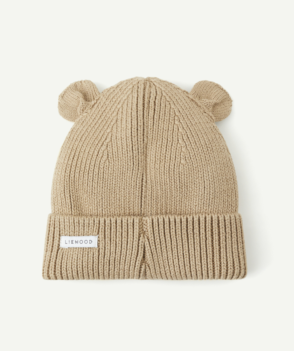 LIEWOODBONNET GINA EN TRICOT CÔTELÉ ET COTON BIO MARRON AVEC OREILLES D’OURS