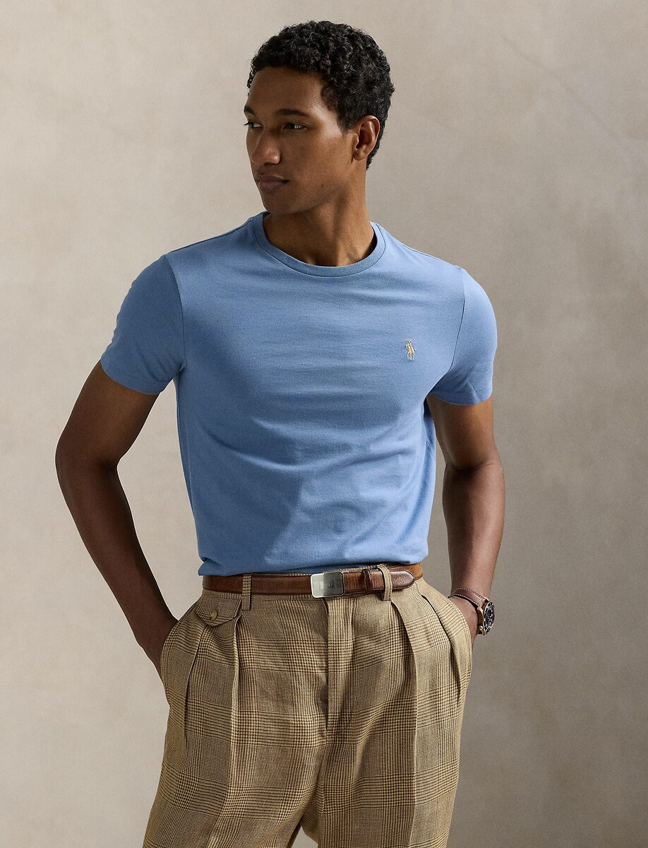 POLO RALPH LAUREN<br>Camiseta lisa de malha fina com logotipo bordado