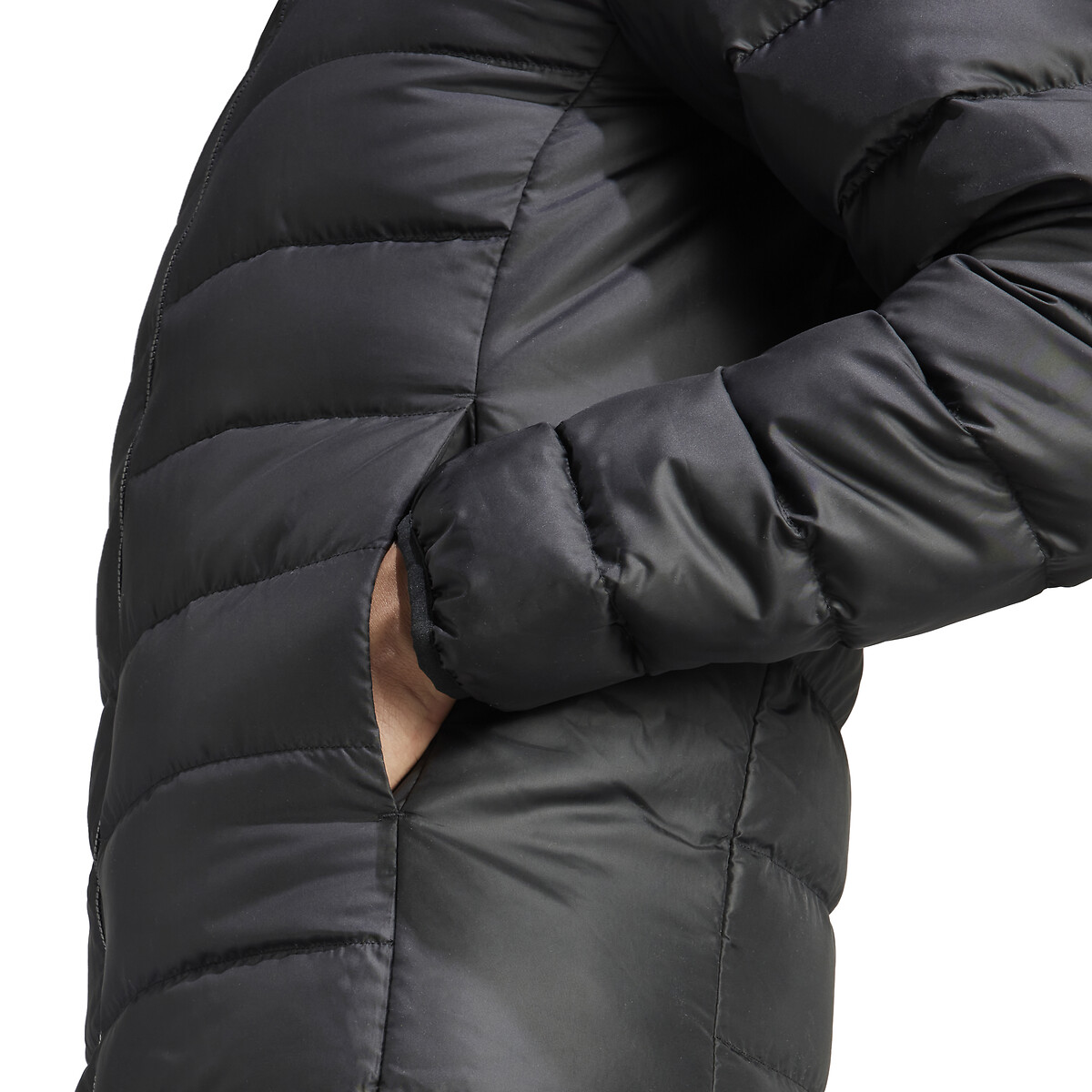 adidas Performance<br>Jaqueta de plumas leve com zíper e capuz Essentials