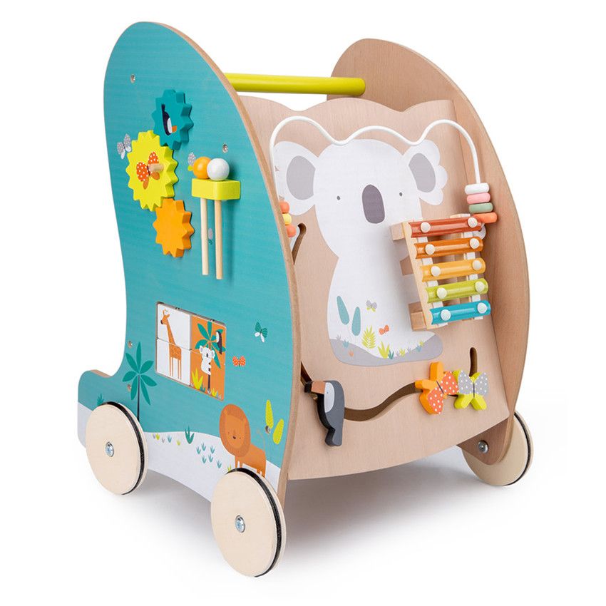 Chariot d'activité et de marche en bois Crazy Jungle - Ecru