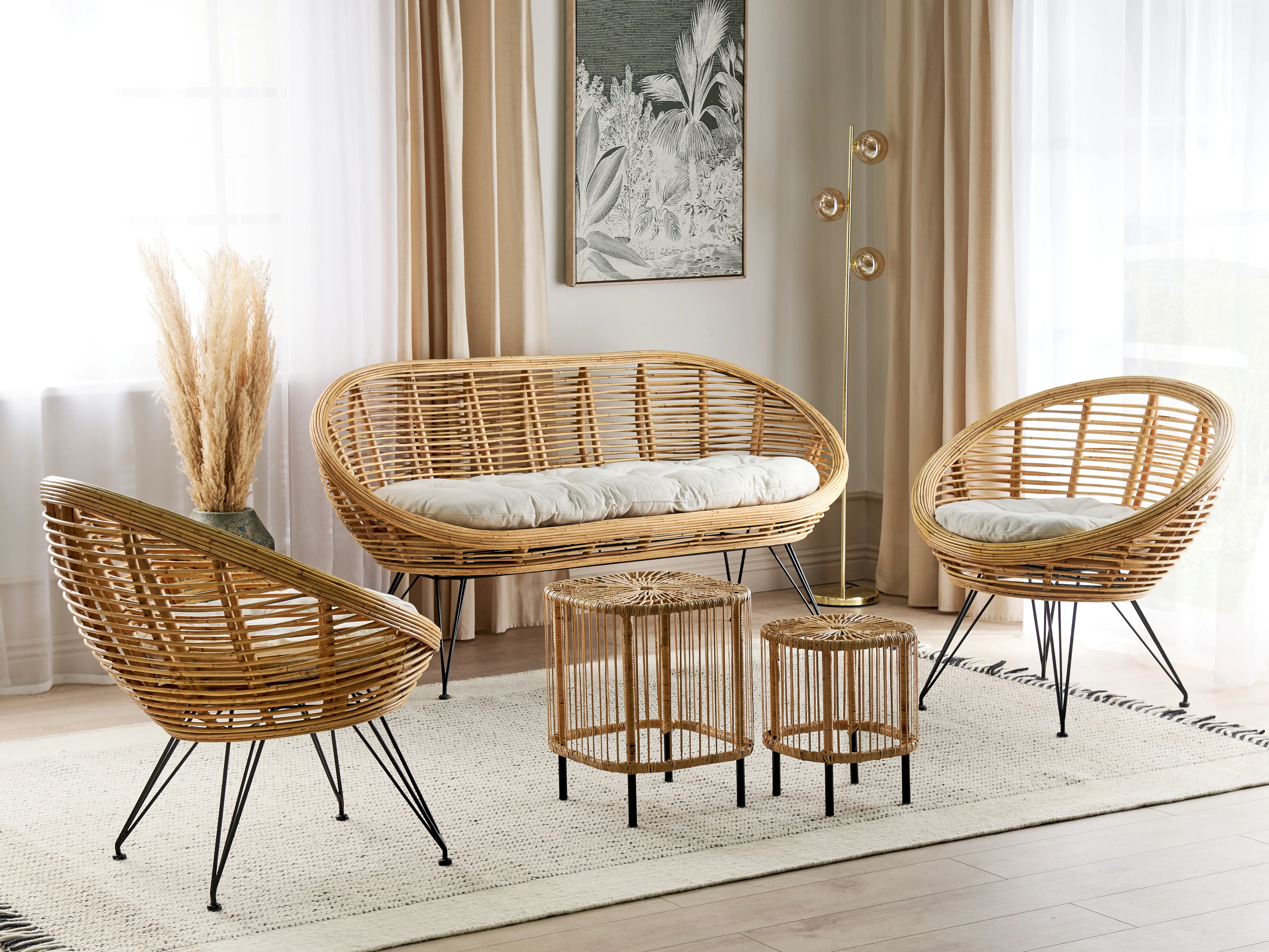 Loungeset met tafel 4-zits MARATEA/CESENATICO Rotan Natuurlijk