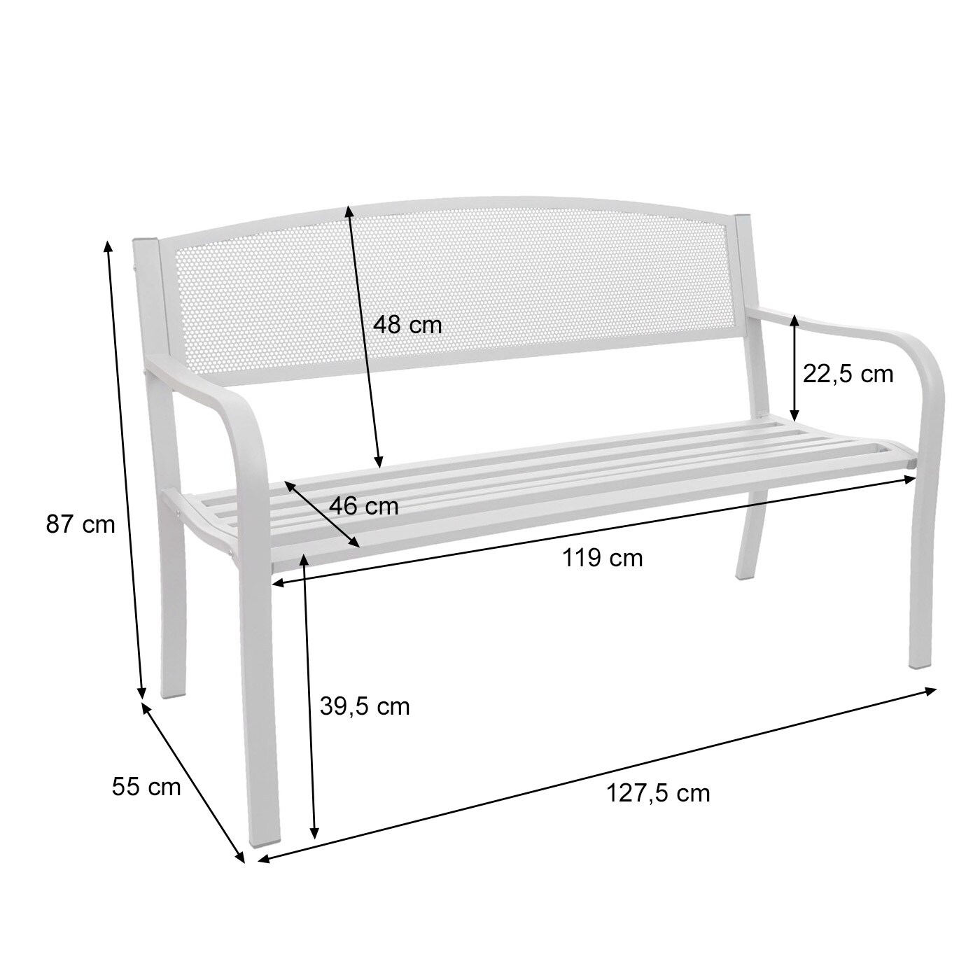 Gartenbank MCW-F52, Bank Parkbank Sitzbank, 2-Sitzer pulverbeschichteter Stahl ~ braun