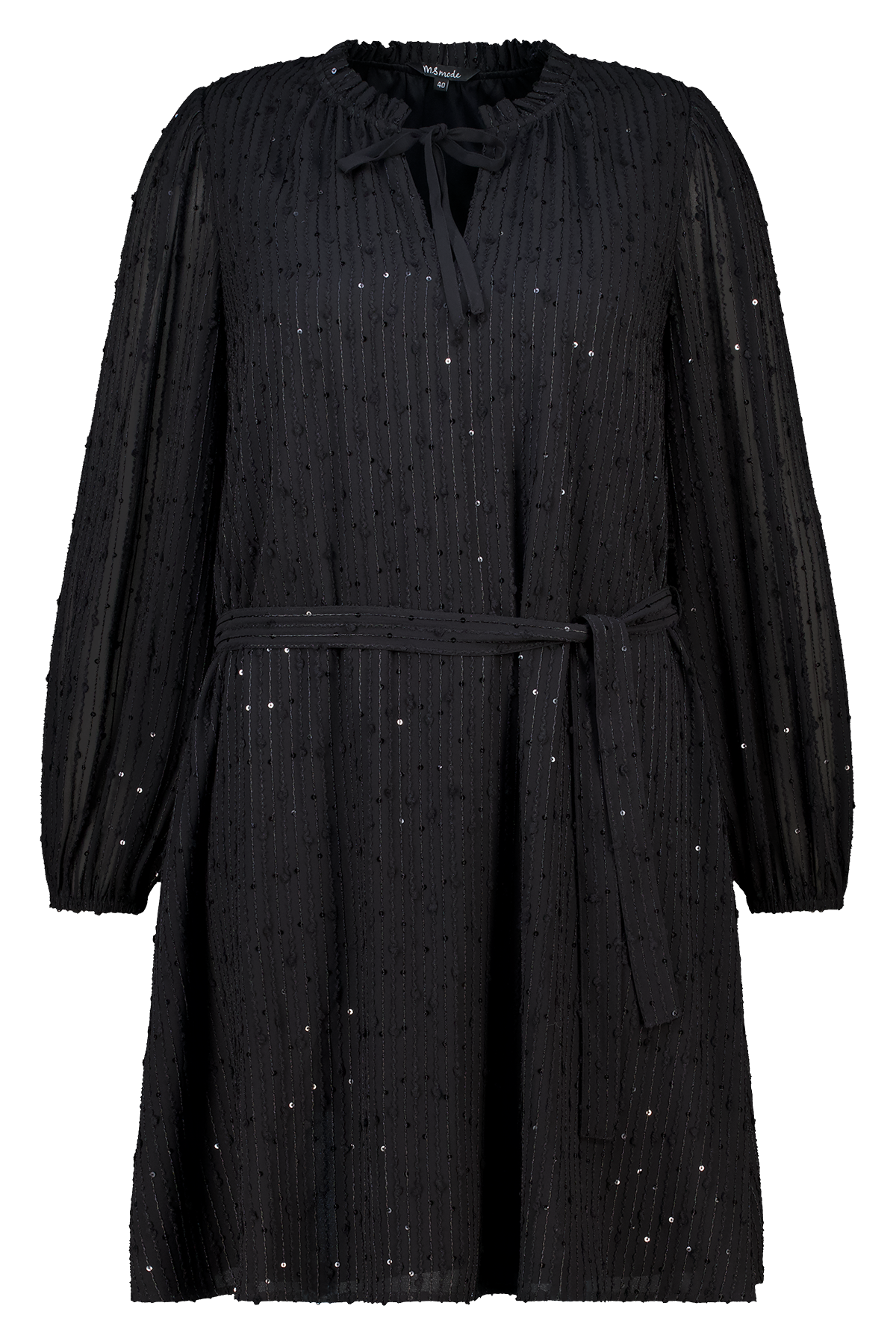 Jurk met glitter pailletten en ceintuur Zwart