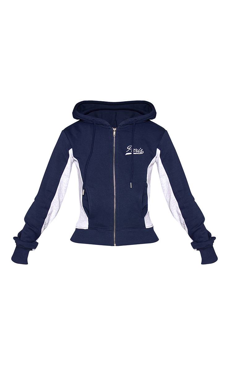 Bleu Marine Sweat À Casynthétiqueche Ajusté Brodé Paris À Détails Contrastés