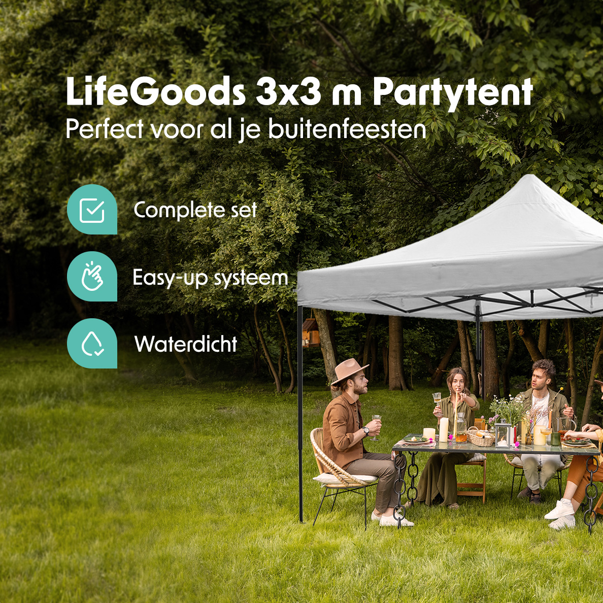 LifeGoods Basic 3x3 m  partytent - White