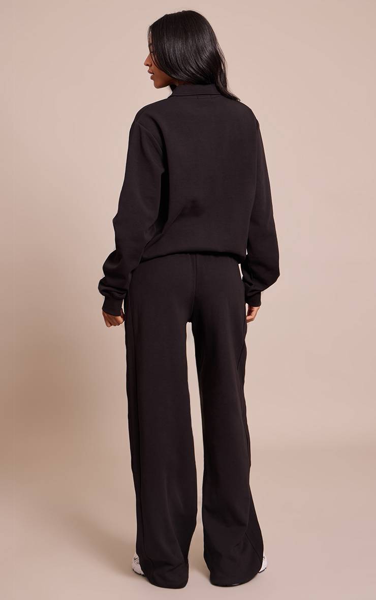 Noir Jogging Grande Taille À Jambes Larges Avec Panneaux Côtelés Et Broderies Entrelacées