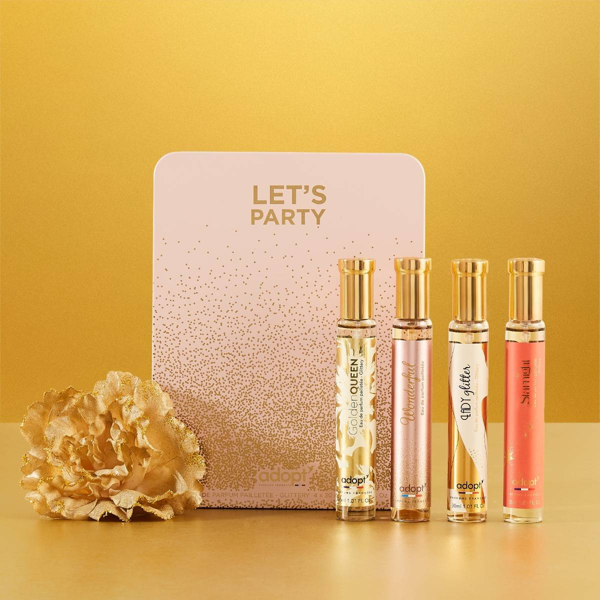 Let's party - Coffret métal 4 eaux de parfum Golden queen 30ml + Lady glitter pailletée 30ml + Wonderful 30ml + Starnight 30ml