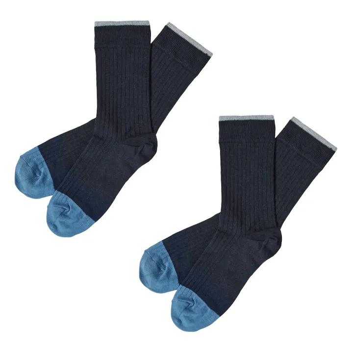 FUB Lot 2 Paires Chaussettes Laine - Collection Femme | Bleu marine