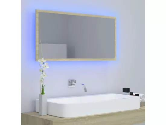 Miroir LED de salle de bain Chêne sonoma 90x8,5x37 cm Acrylique