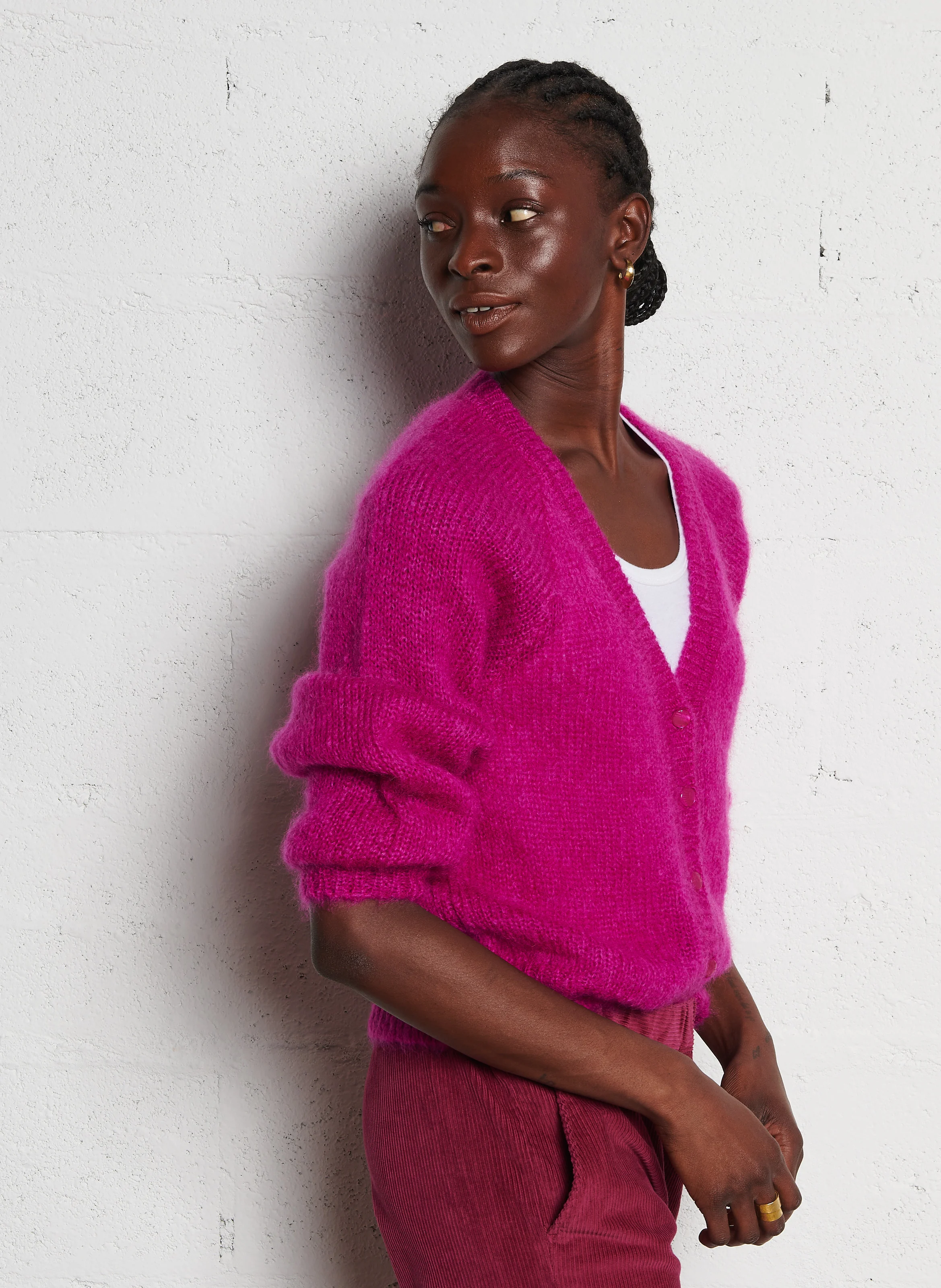 CHALOHA - Gilet col V en laine mélangée | Rose