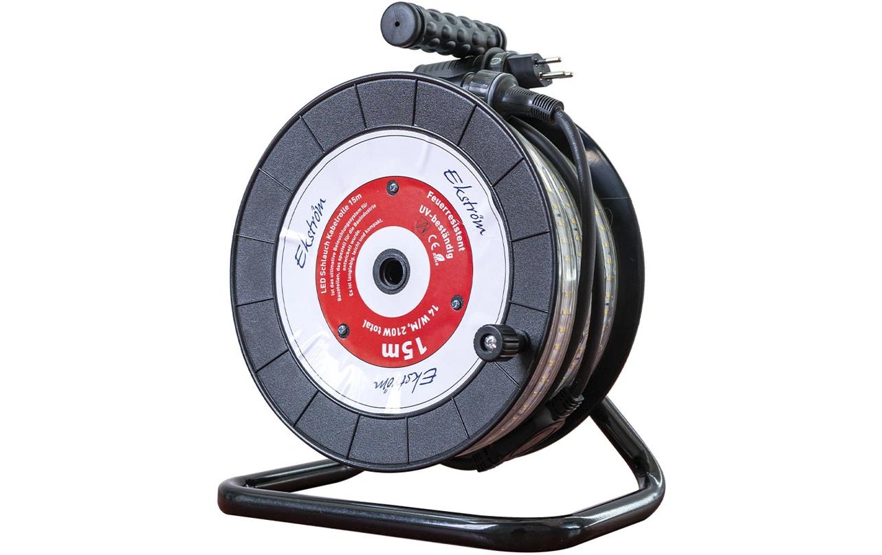 LED Schlauch Kabelrolle doppelseitig 15 m IP55<br>Feuerresistent / UV-beständig