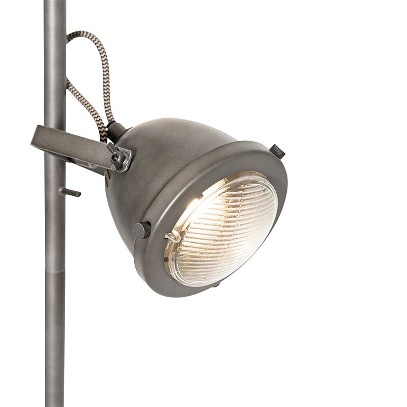 Industriële vloerlamp staal met hout 2-lichts - Emado