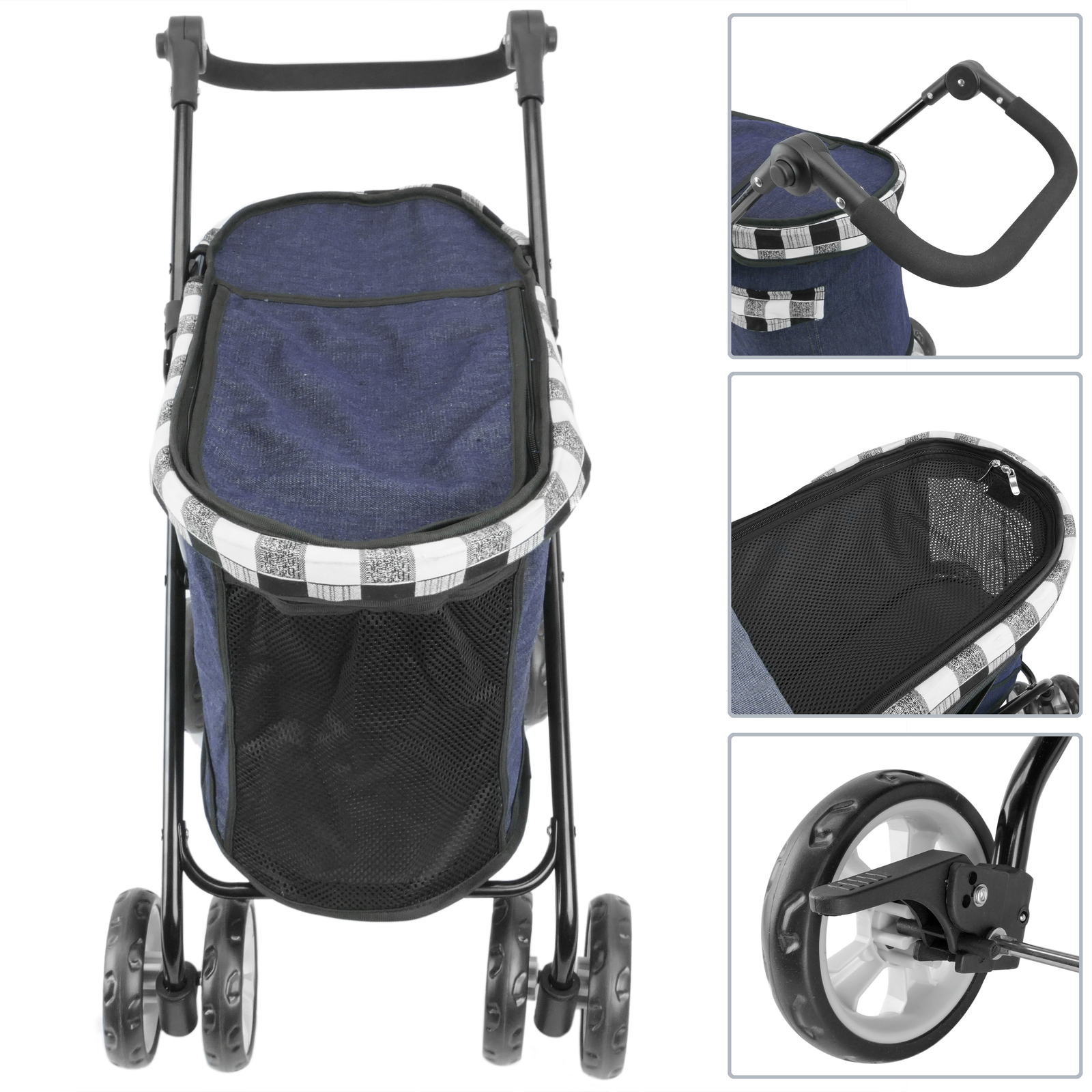 Carrinho infantil para transportar cães, gatos e outros animais de estimação. Cor branca.