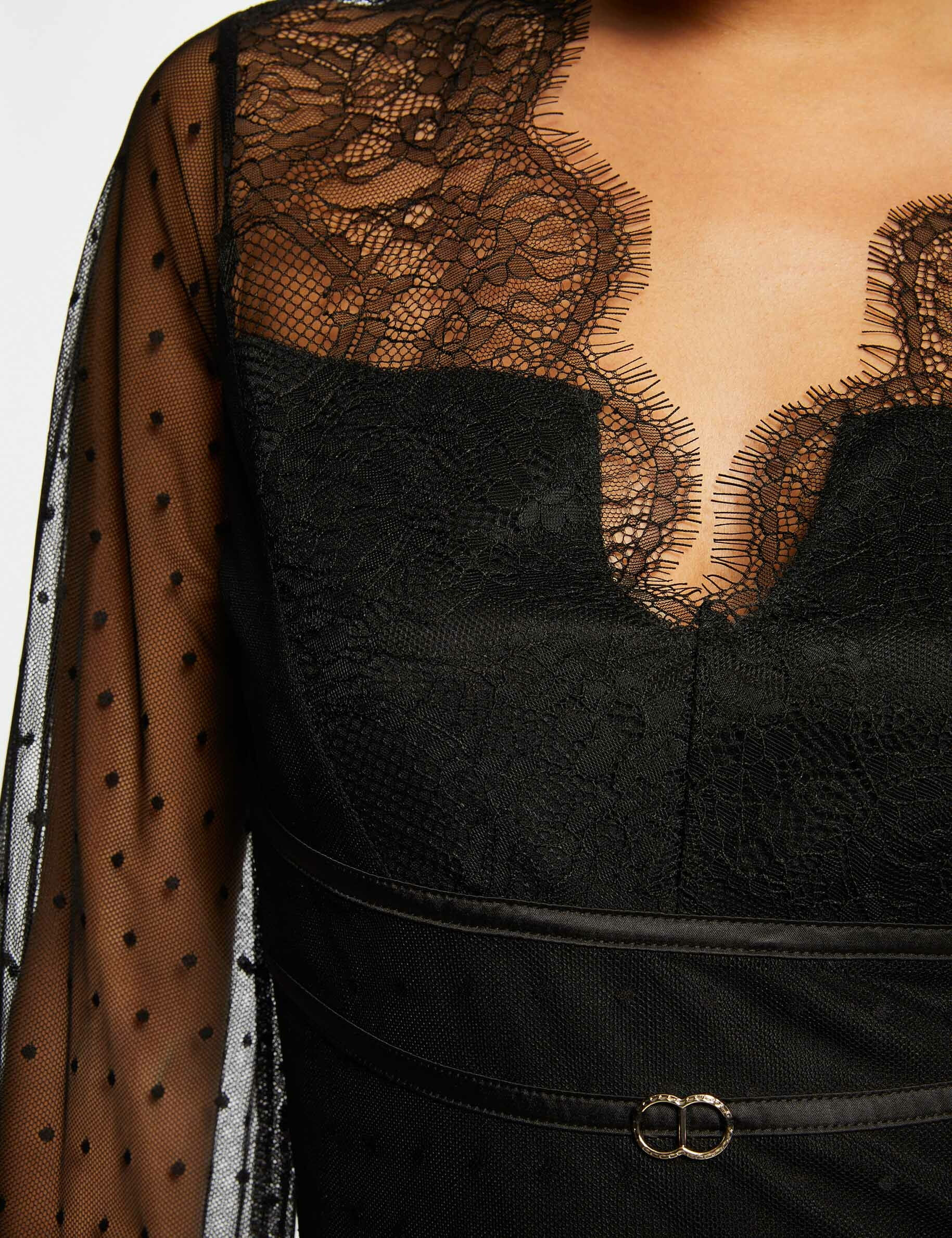 Body manches longues à plumetis noir femme - noir