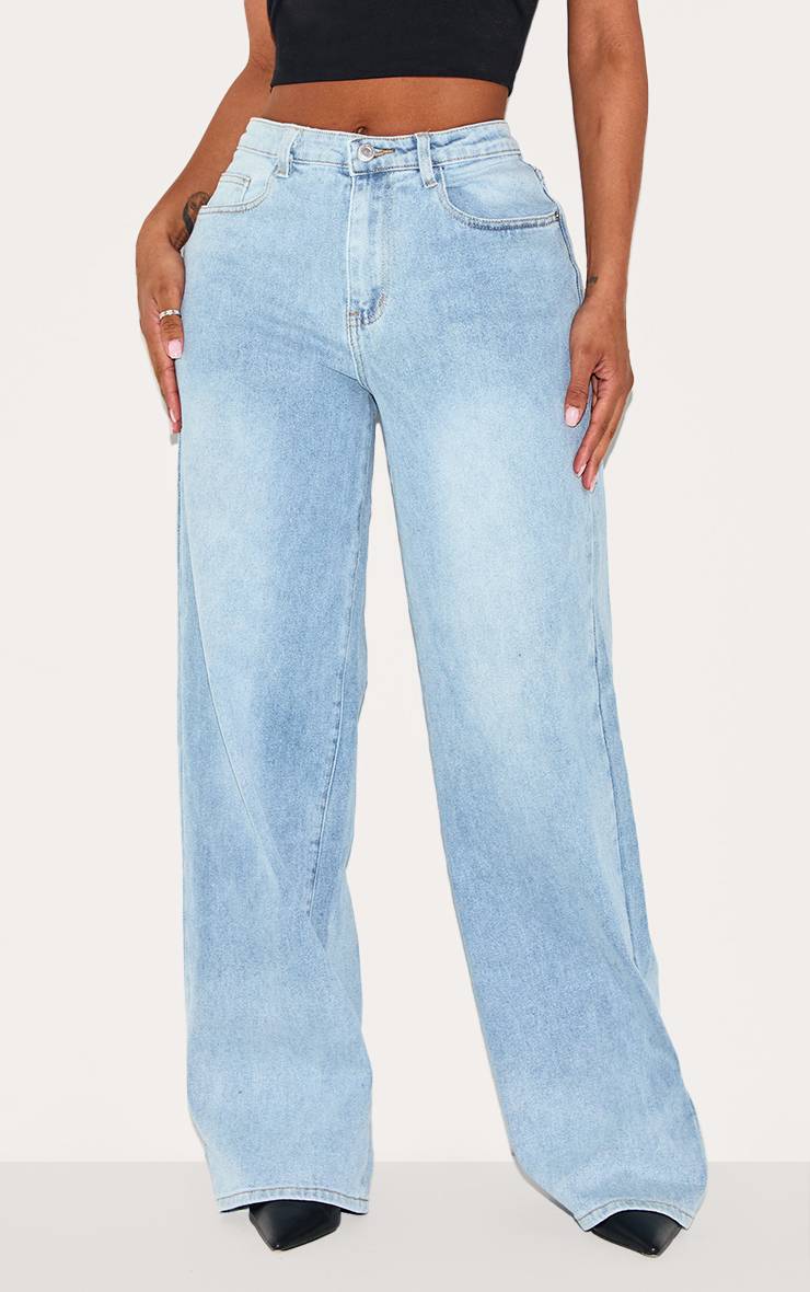 Light Blue Wash Jean Droit Taille Haute Stretch Sablier Sculptant