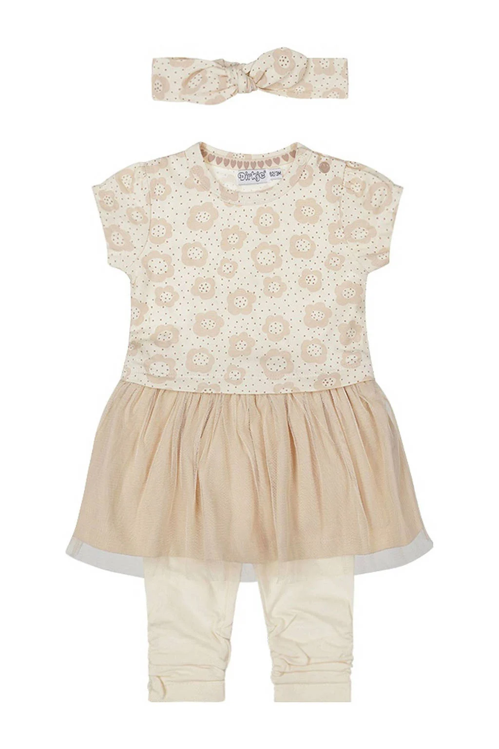 Dirkje Jurk + legging + haarband ecru/beige