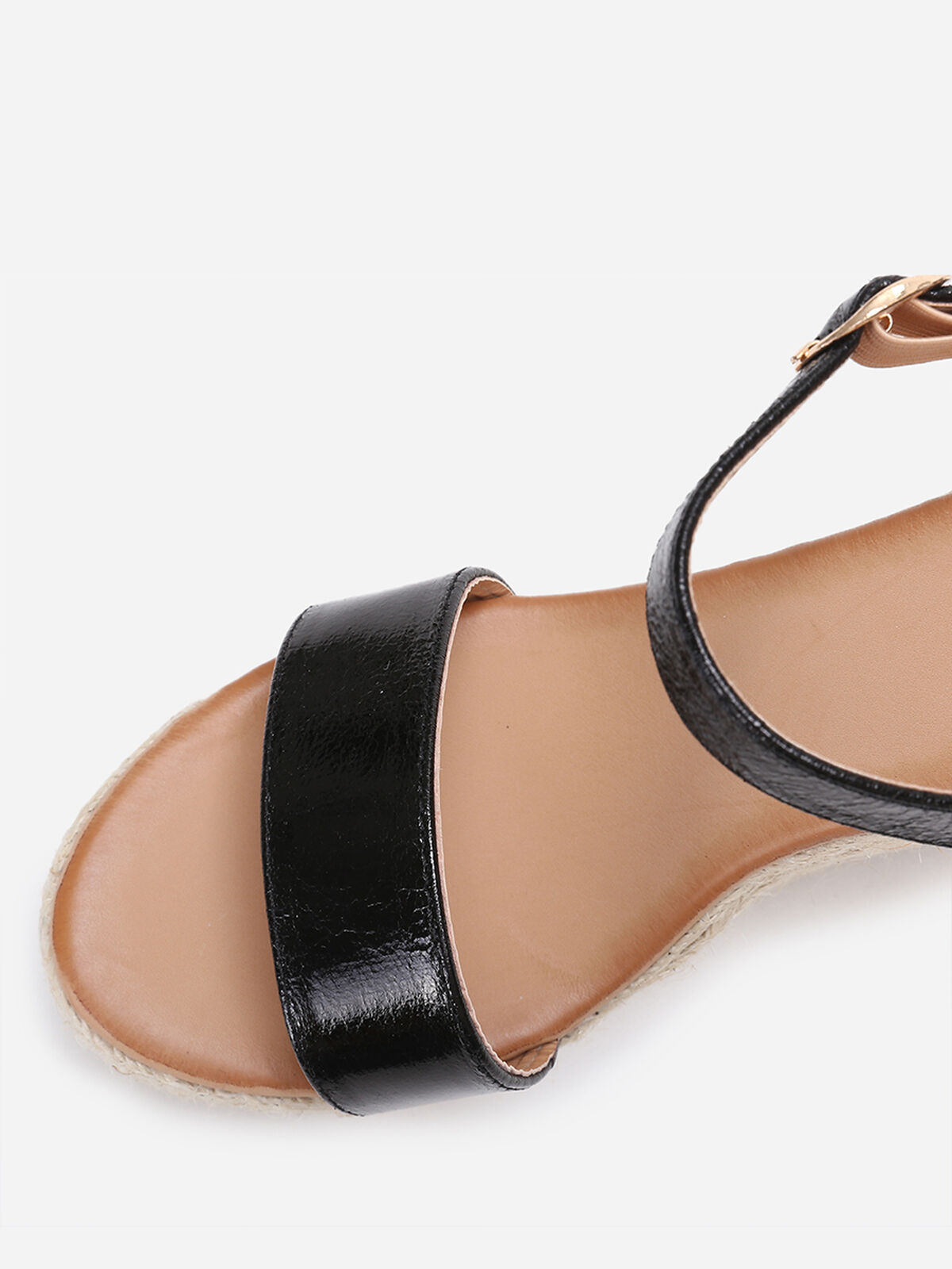 Sandales compensées à bride érisée- Noir
