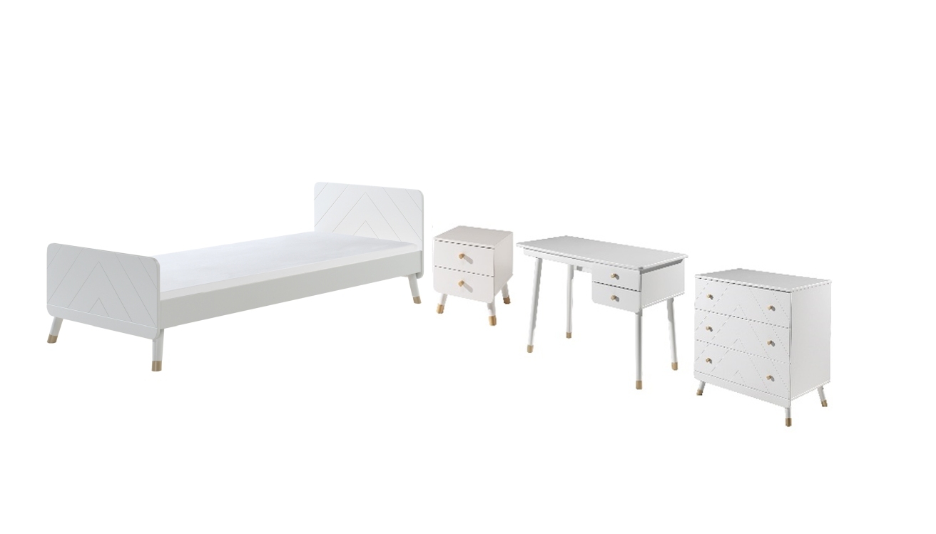 4-teiliges Kinderzimmer-Set BILLY - satinweiß - 90x200 cm