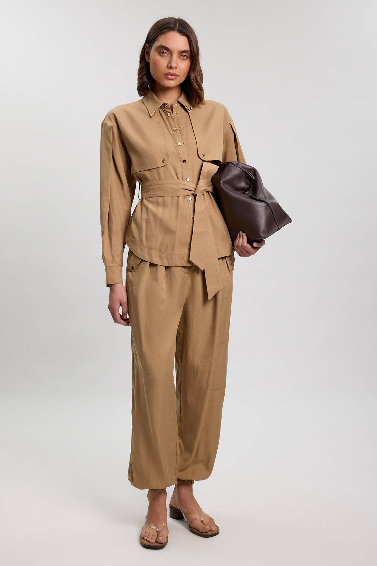 KarenMillen Chemise Tissée En Sergé De Cupro Style Utilitaire