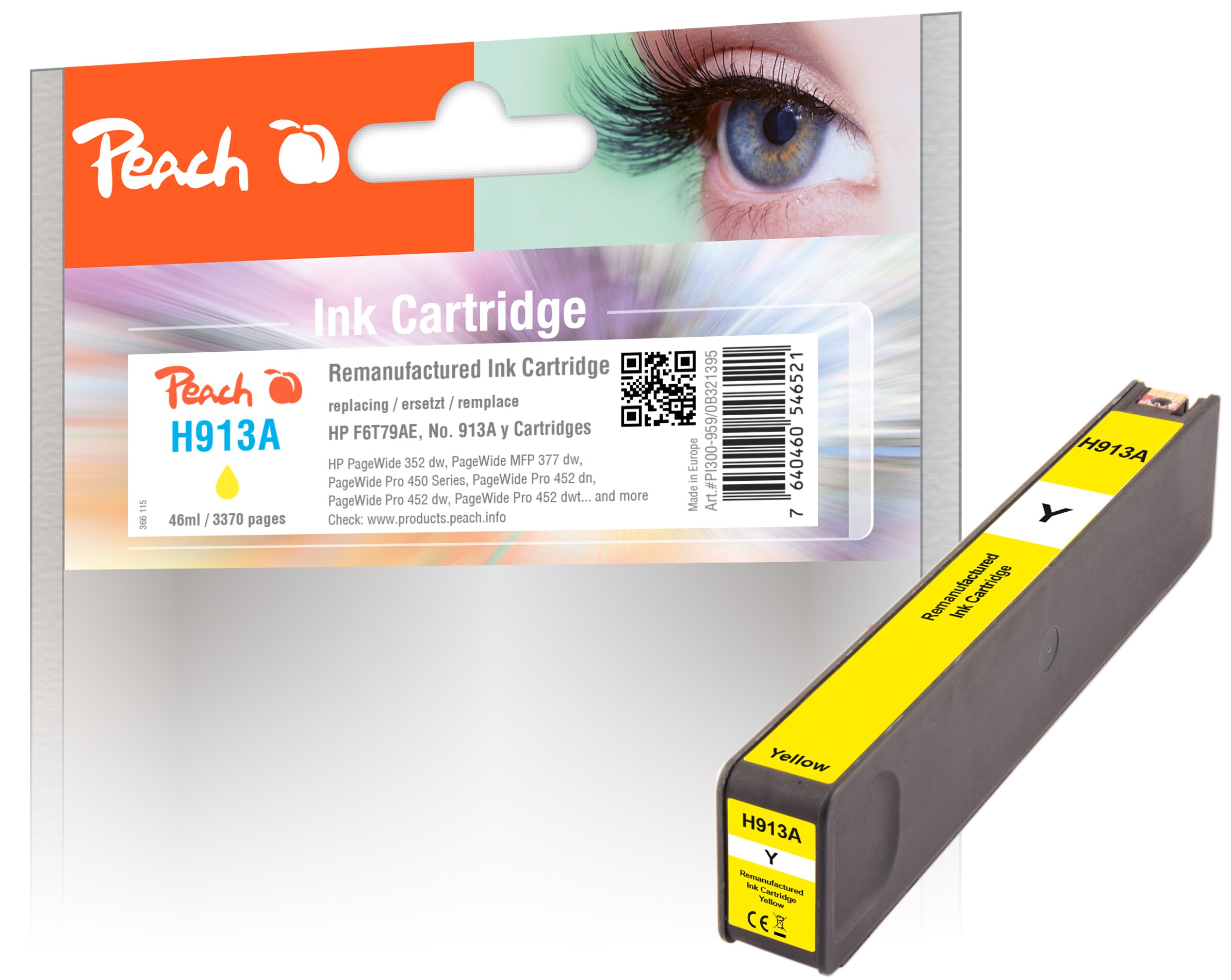 Peach HP 913 AY Druckerpatrone ye ersetzt HP No. 913A Y, F6T79AE für z.B. HP PageWide 352 dw, HP PageWide Pro 450, HP PageWide Pro 452 dn (wiederaufbereitet)