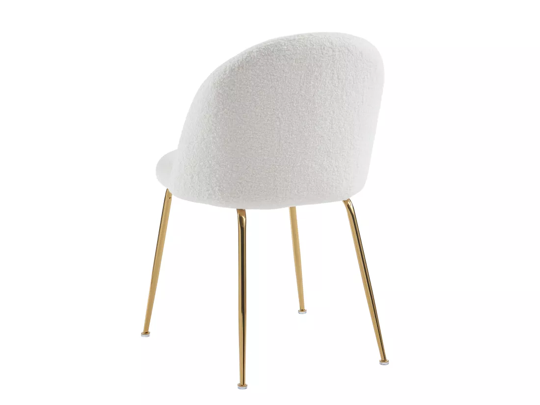 Lot de 6 chaises - Tissu bouclette et acier inoxydable doré - Blanc - MELBOURNE
