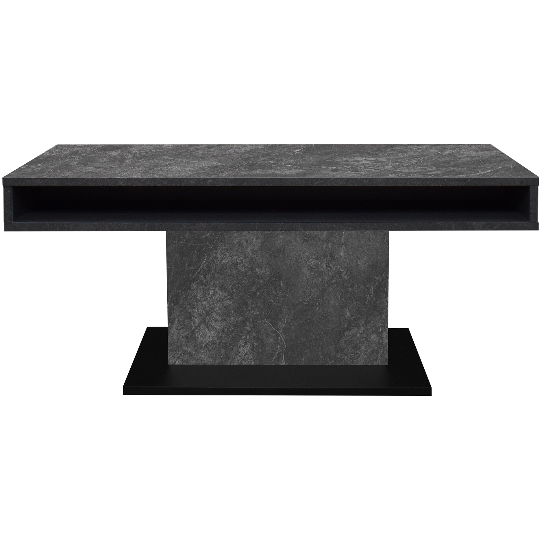 Couchtisch - schwarz matt - grau - Keramik-Optik - 2 Fächer