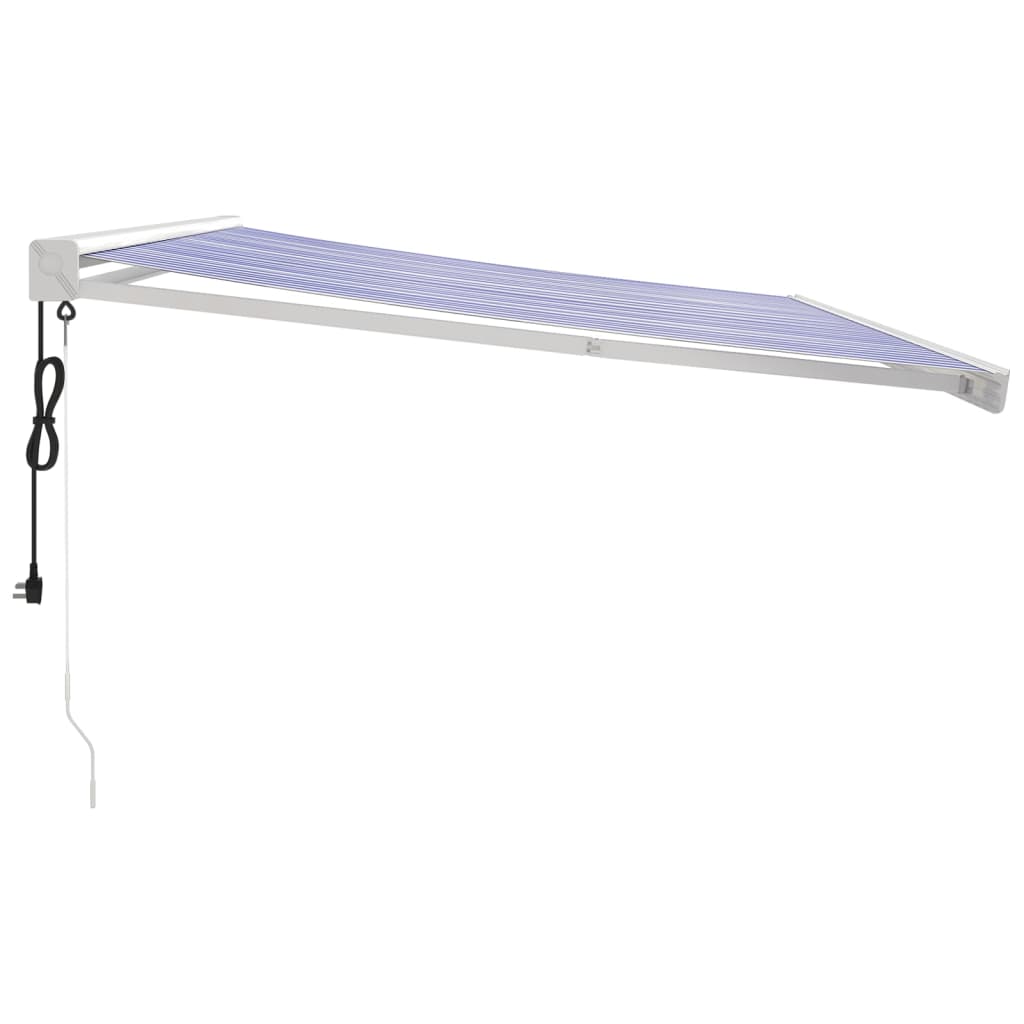 Auvent rétractable bleu et blanc 4,5x3 m tissu et aluminium