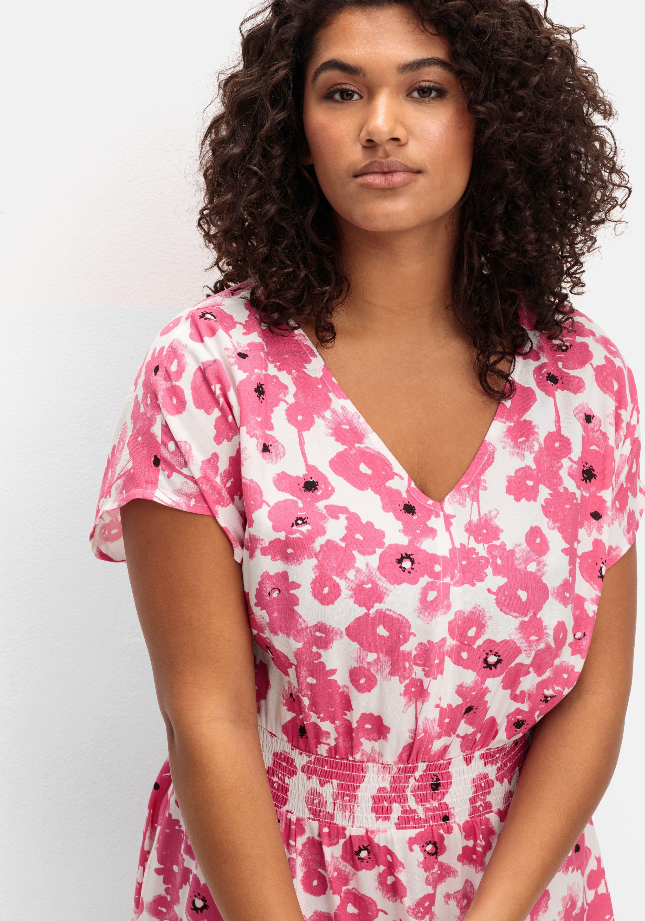 Kleid mit Blumenprint und Smokbund