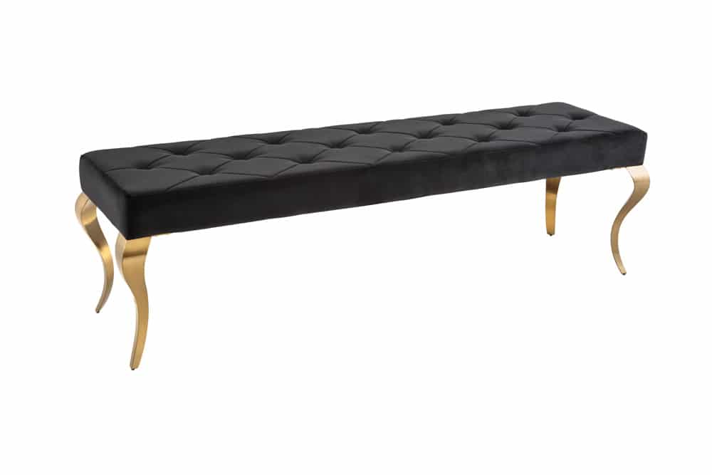 Design Sitzbank MODERN BAROCK 175cm schwarz Samt gold Edelstahl