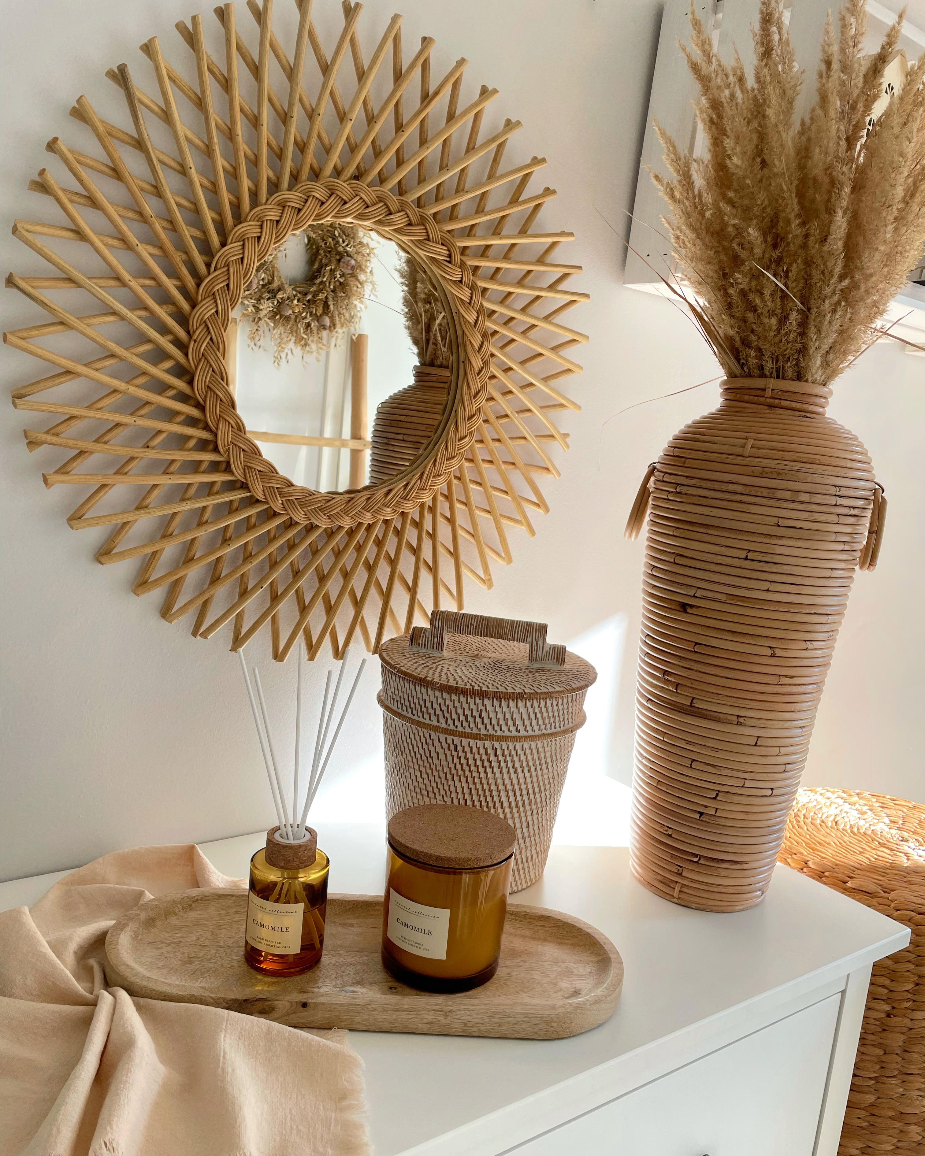Wandspiegel TAGOLU 60 cm 60 cm Rotan Natuurlijk
