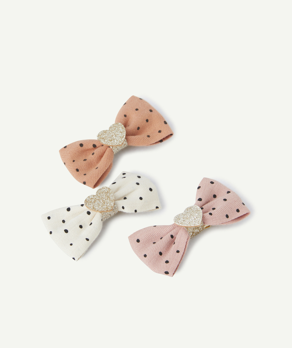LOT DE 3 BARRETTES NOEUDS FILLE À POIS AVEC COEURS PAILLETÉS