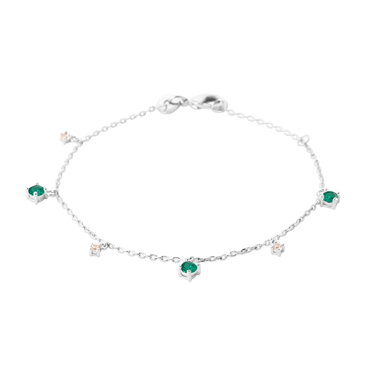 Bracelet Brillaxis argent rhodié pampilles oxydesverts et blancs