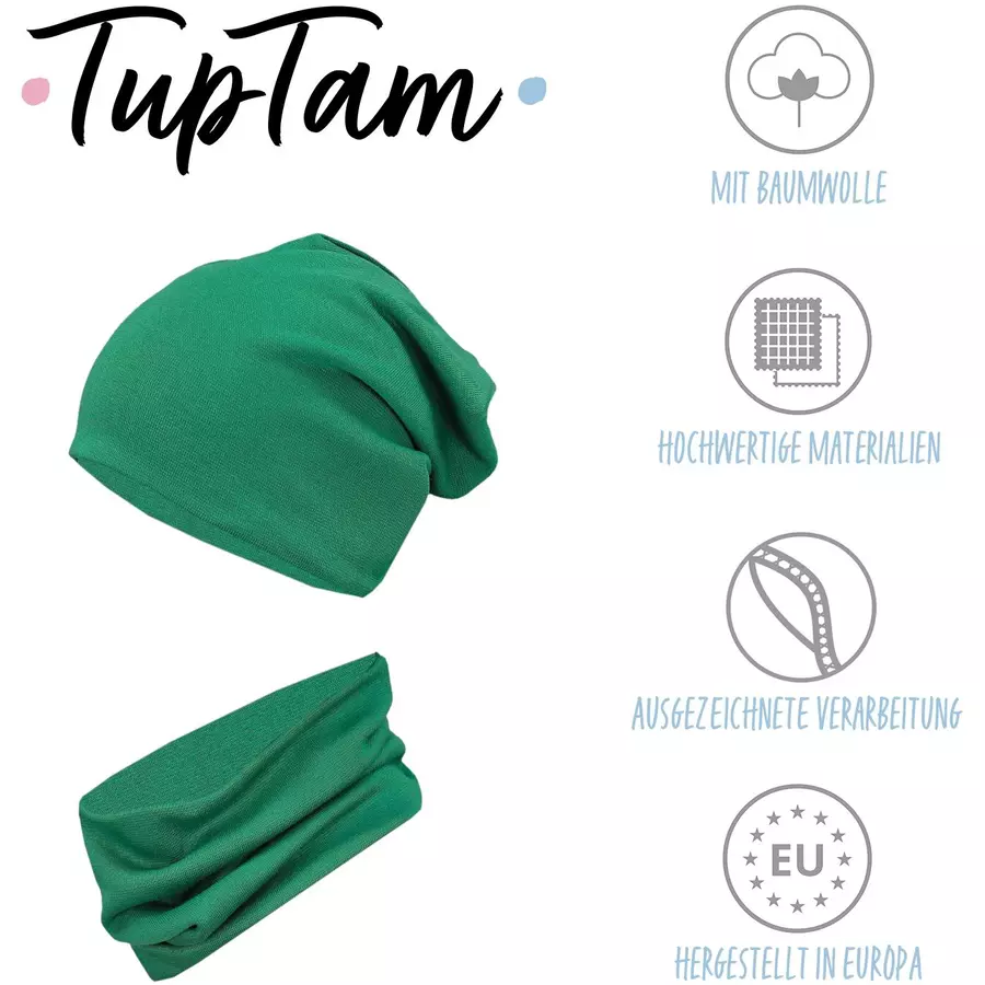 TupTam Unisex Kinder Beanie Mütze Schlauchschal Set dunkelgrün