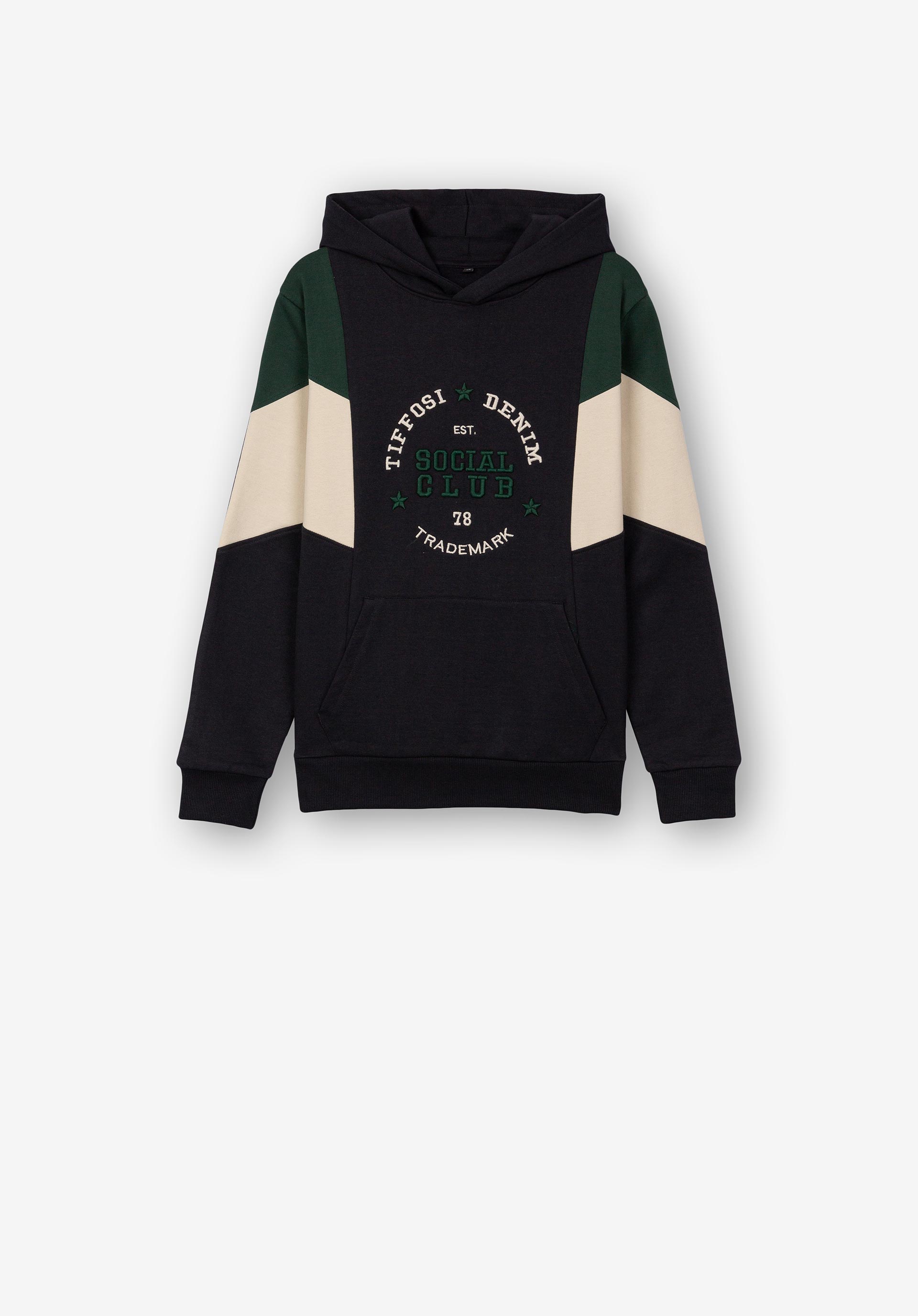 Hoodie Tricolor com Bordado Frontal