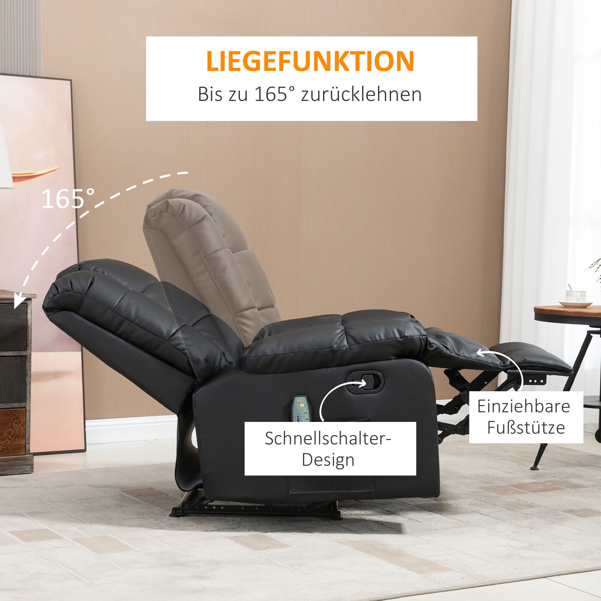 HOMCOM Massagesessel mit Liegefunktion und Fernbedienung 94B x 99T x 99H cm