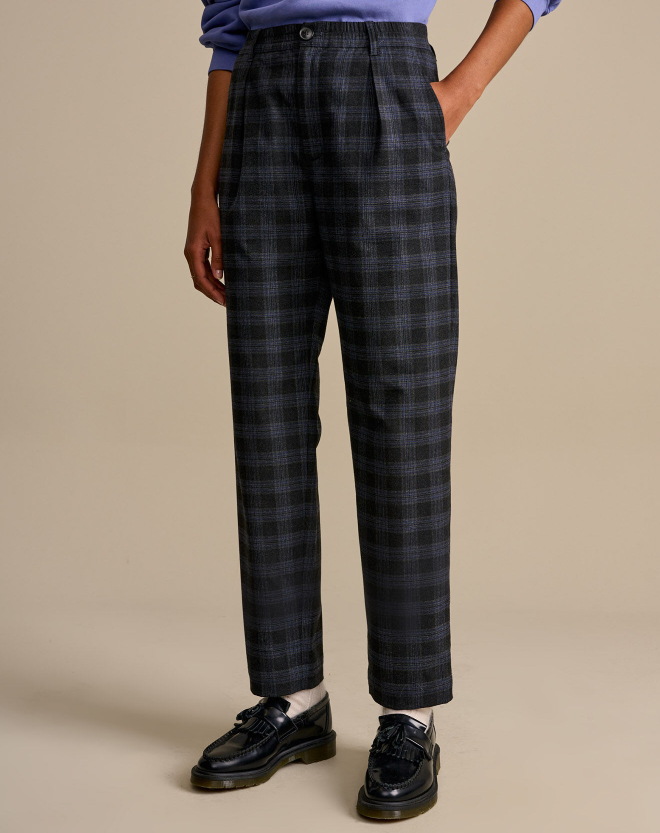 Bellerose Pantalon Villa à carreaux gris foncé